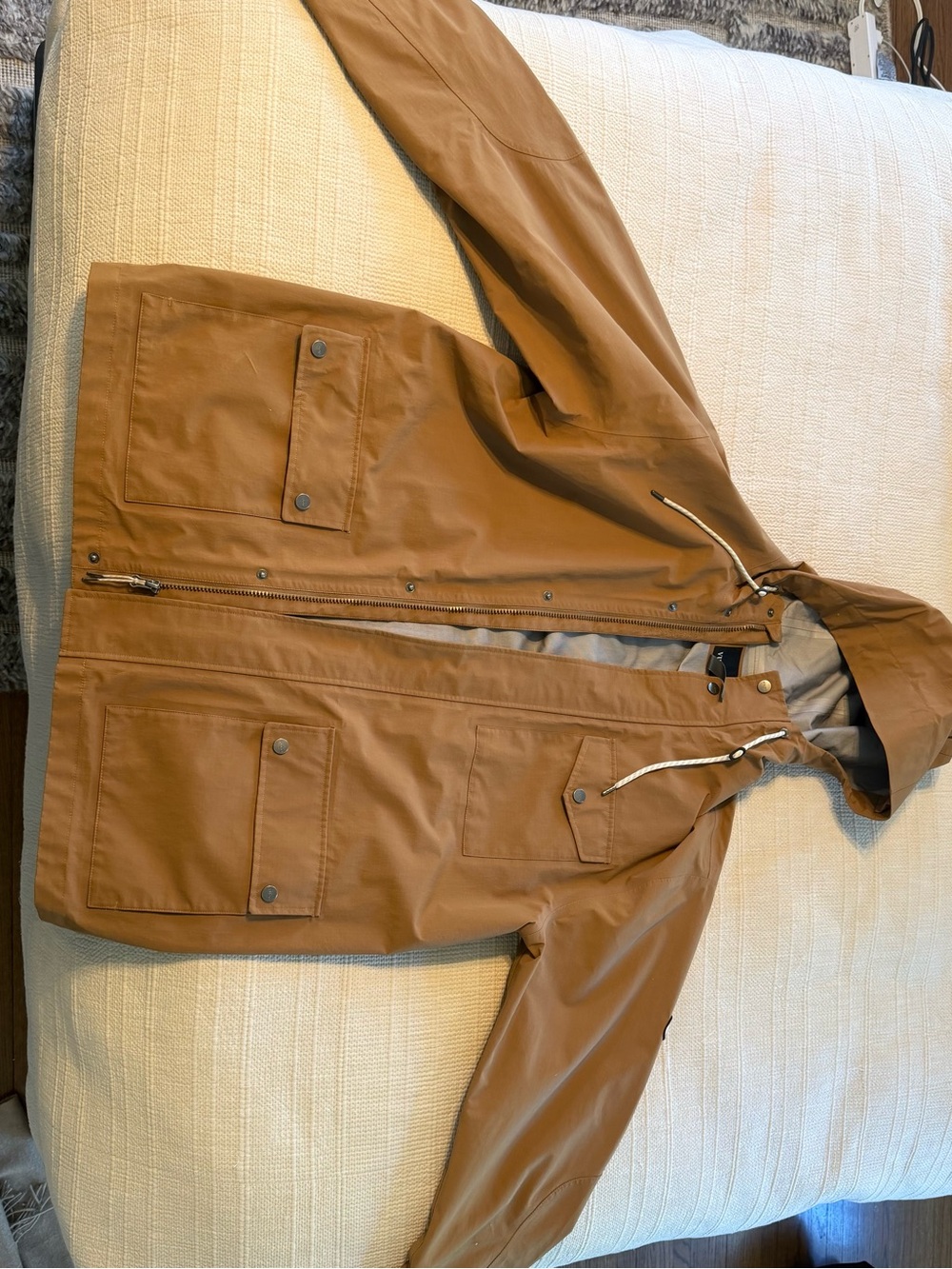 Vuori Men's Hooded Raincoat in Caramel Brown